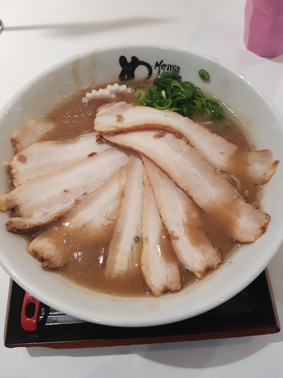 Chashu ramen bowl with pork slices at Menya Chinatown